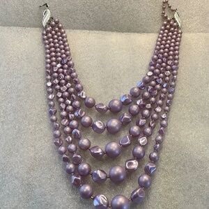 Vintage 5 Strand Beaded Necklace Lovely Lavender Colored Beads